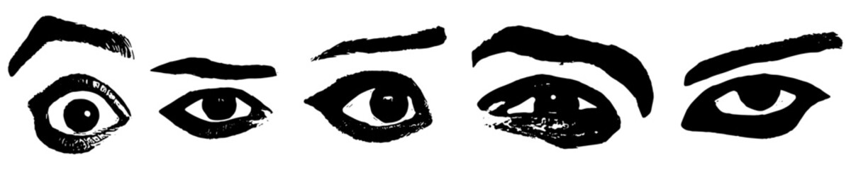 Set Black and White Human Eye Silhouette Vector Ideal for vision, surveillance, security, and optical graphics. Symbolizes sight, focus, perception, and simple visual element.