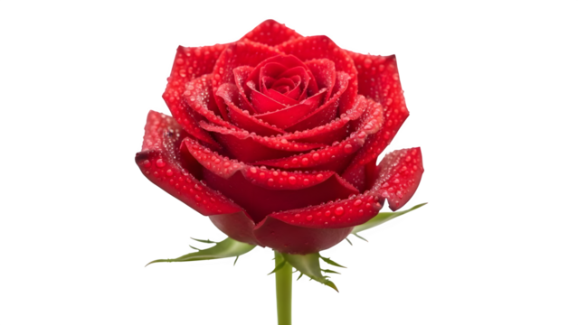 Red Rose with Water Droplets, isolated on transparent background
