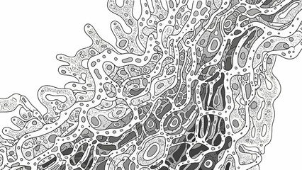 Naklejka premium Abstract Black and White Organic Pattern with Cells and Bubbles
