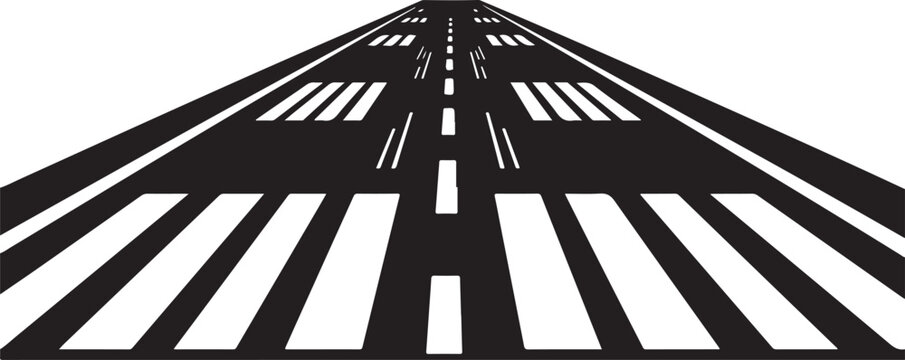 Airport runway with markings and perspective lines on white background aviation airplane