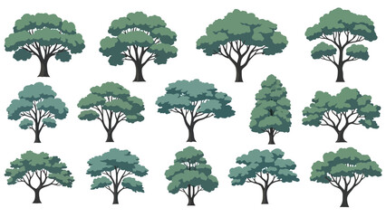 Fototapeta premium Diverse Collection of Illustrated Trees in Various Shapes and Styles for Nature and Design Projects