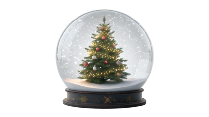 Christmas tree inside a snow globe isolated on transparent background isolated on white background