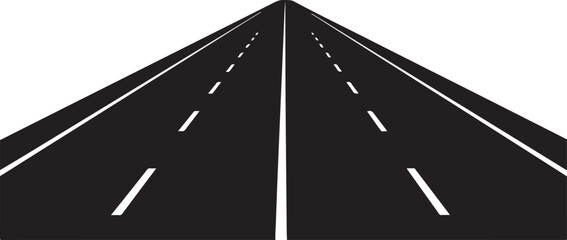 Two lane asphalt road with dashed white lines receding into distance highway street