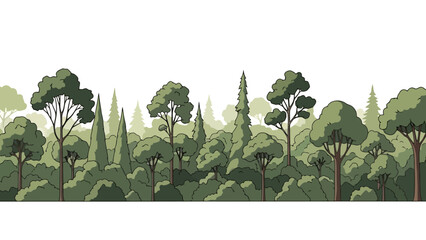 Seamless Vector Illustration of a Lush Forest Landscape with Diverse Trees and Foliage, Nature
