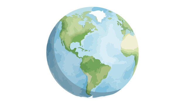 Artistic watercolor illustration of the Earth, depicting continents and oceans with a hand-drawn feel, symbolizing global unity, environmental care, and worldwide exploration