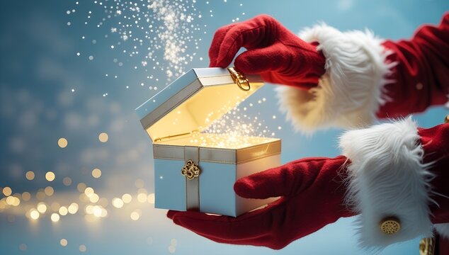 Santa opening magical gift box  