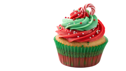Festive christmas cupcake with red and green frosting isolated on black background isolated on white background isolated on transparent background