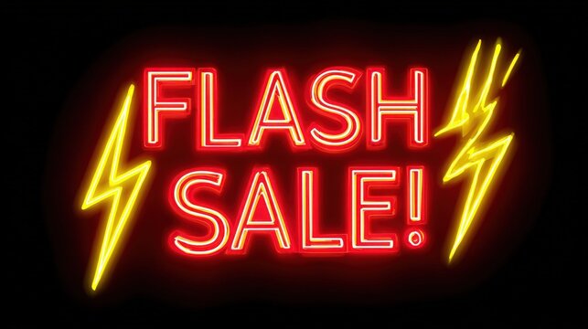 Bright Neon Sign of Flash Sale with Lightning Bolt Accents in Vibrant Colors for Advertising and Marketing Promotions - Powered by Adobe