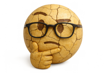 Cracked thinking emoji wearing eyeglasses, contemplating on new ideas, having questions, expressing uncertainty