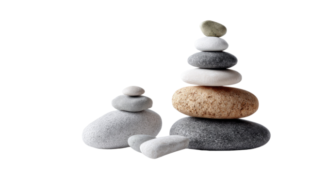 Balanced Rocks: A serene composition showcases meticulously stacked rocks, embodying balance, harmony, and a meditative atmosphere. 