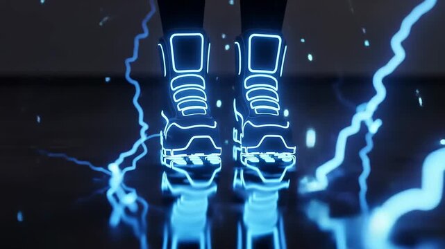 Futuristic Neon Roller Skates with Electric Energy Bursts.