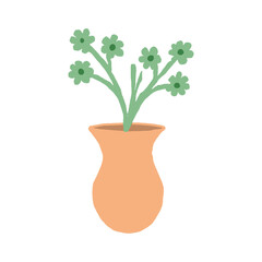 Hand drawn minimalist green flowers in a vase vector. Cute flat style Houseplant graphic
