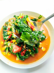 Vibrant Healthy Indonesian Stir Fried Greens Corn Dish