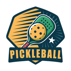 Pickleball Logo with Paddle and Ball Sport Emblem Design