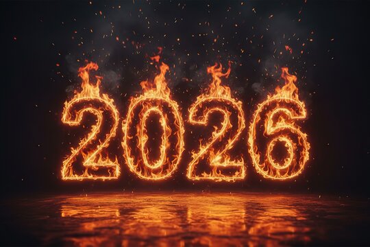 fiery 2026 with sparks floating in the air