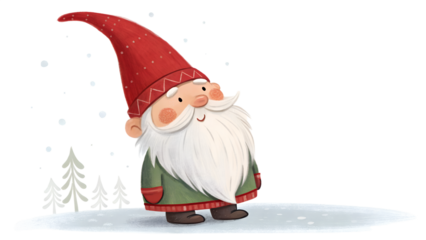 Cute christmas gnome with red hat and white beard isolated on white background isolated on transparent background