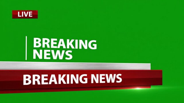 Breaking news lower third graphic animation on green screen for urgent updates and developing stories in broadcast media and online news channels