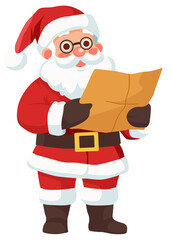 Santa Claus joyfully reading his naughty and nice list, spreading Christmas cheer and holiday magic, ready to deliver presents to children around the world