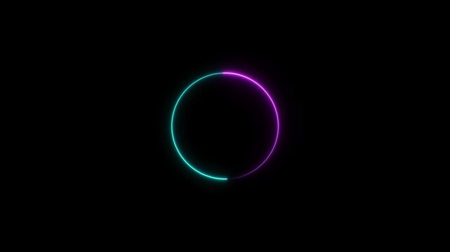 neon light circle Blue And Magenta Color, Glow Cercle Shape icon Animation in Black Screen. 