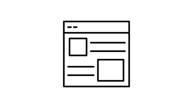 Black and white outline illustration of a web page layout with sections for text and images.