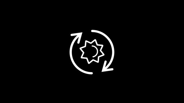 Circular arrows surrounding a stylized gear icon representing conversions or continuous cycle and process with a positive and bright outcome