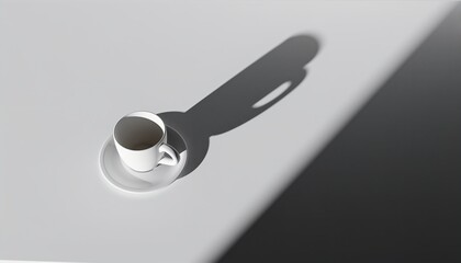 Minimalist White Coffee Cup with Long Shadow