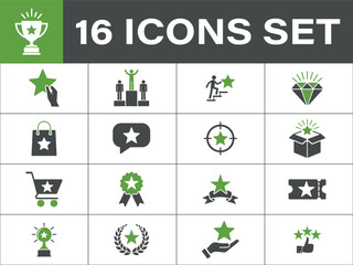A set of rewards icons. success, achievement, quality, feedback, rating, satisfaction, rewards, 
and customer satisfaction. include stars, podiums, diamonds and shopping carts
