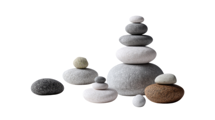 Zen Stone Stack: A balanced collection of smooth stones, meticulously arranged to embody the essence of tranquility, mindfulness, and the art of balance.