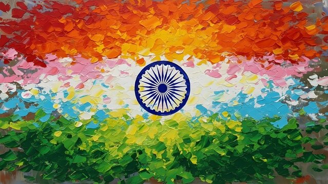 Artistic representation of the Indian flag, showcasing vibrant colors and a textured brushstroke effect.