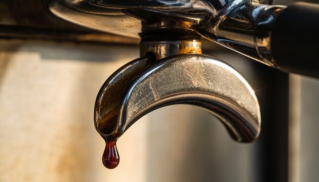 Macro of Espresso Drop Hanging from Spout