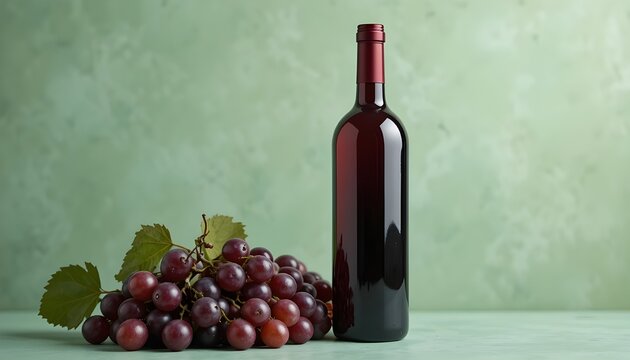 Red Wine Bottle with Fresh Grapes on Vibrant Color Background – Elegant Product Display Wallpaper
