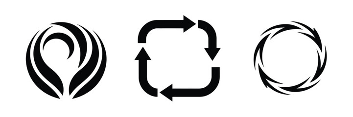 Recycling icons featuring classic recycle symbols, eco friendly labels, sustainability reminders, waste sorting visuals, circular economy concepts, and clean minimal vector elements