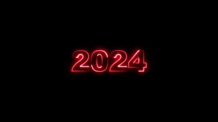 2024 neon line text. Abstract 2024 neon text animation, Glowing neon number text background 4k animation. Concept of counting years. Past year technology concept.