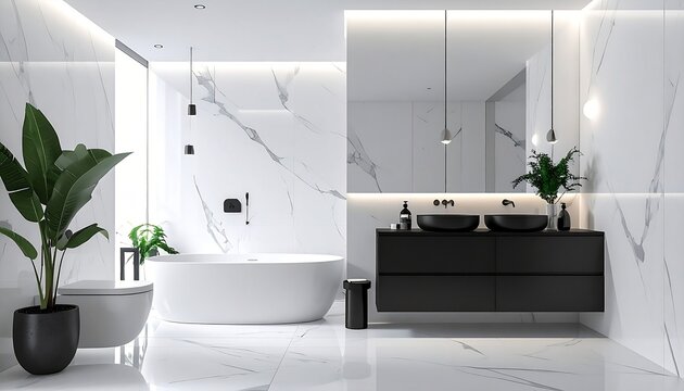 Luxury Minimalist Bathroom with Freestanding Tub and Marble Walls &ndash; AVR