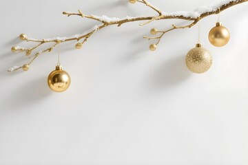 06 Minimalist Christmas Background with Realistic Gold Ornaments