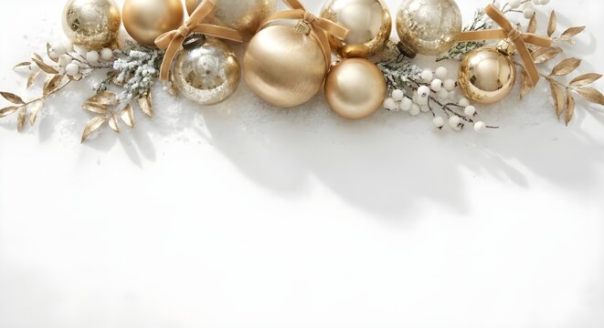 03 Minimalist Christmas Background with Realistic Gold Ornaments