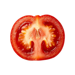 Vibrant red tomato half, fresh and juicy, showcasing healthy internal structure. isolated on transparent background