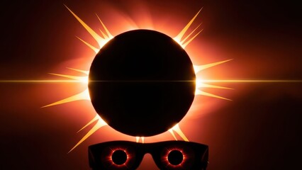 Solar eclipse illustration with glasses, a celestial event where the moon passes between the sun and earth, casting a shadow, creating a breathtaking astronomical phenomenon