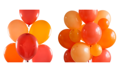 Vibrant red orange and yellow party balloons festive display isolated on transparent background