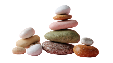 Stone Tower of Balance: A serene composition showcases a delicate tower of polished stones, each a unique hue, embodying harmony and equilibrium. It's a visual metaphor for peace and mindfulness.