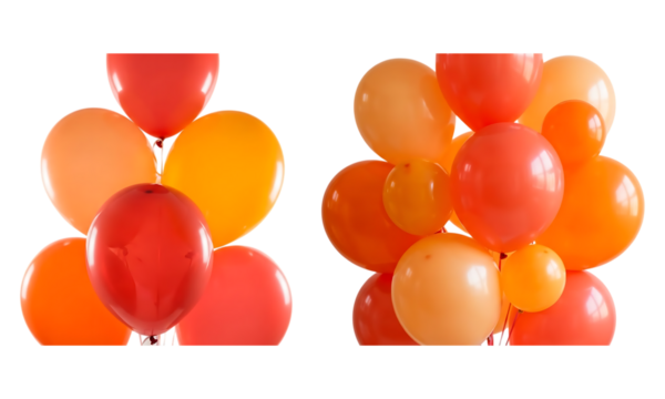 Vibrant red orange and yellow party balloons festive display isolated on transparent background