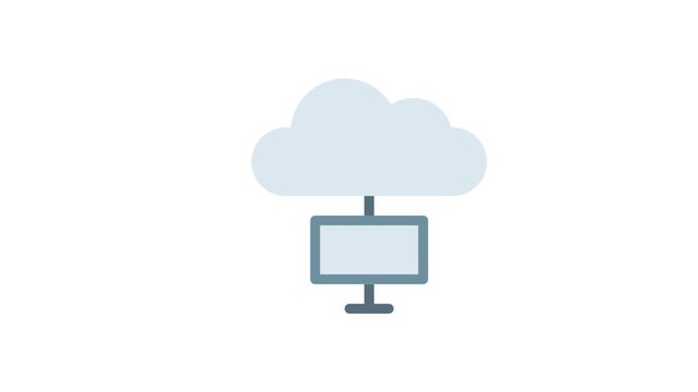 A fluffy cloud with a computer resting on top, symbolizing cloud computing and digital technology.