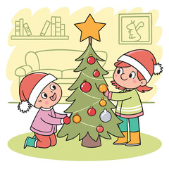 children with christmas tree