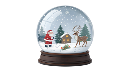 Christmas snow globe with santa and reindeer isolated on transparent background isolated on white background