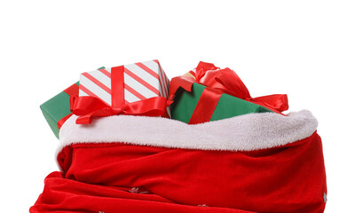 Santa Claus bag full of gifts isolated on white background