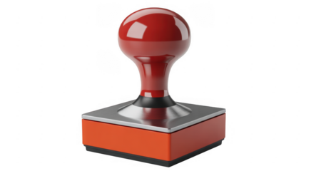 Red and orange rubber stamp with metallic silver base isolated on a transparent background