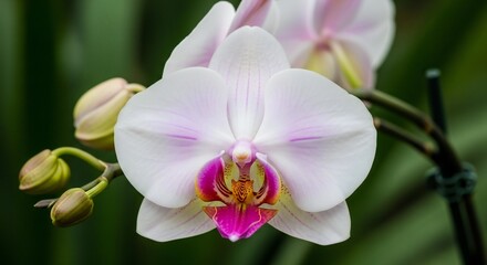Obraz premium Elegant phalaenopsis orchid flower presenting serene beauty with delicate pastel hues and subtle