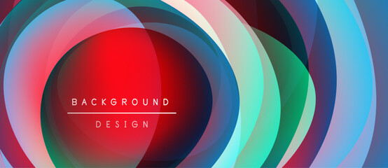 Abstract colorful circles overlap, creating dynamic visual effect. Text reads background design within central shape. Modern, vibrant composition.