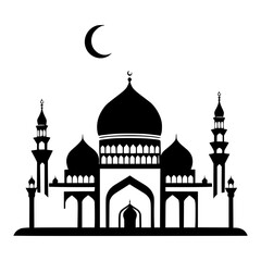 Minimalist silhouette of mosque islamic architecture with crescent moon for ramadan kareem and eid mubarak vector vector