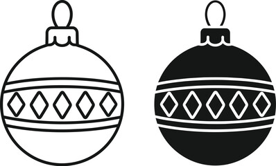 Two christmas ornaments in different styles on — Outline, silhouette, and on transparent background. EPS 10.